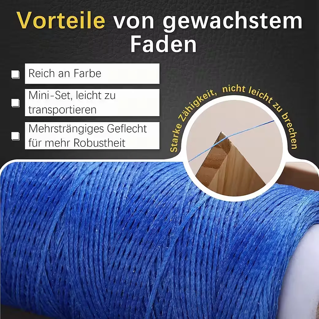 LUXUSKOLLEKTION Ledernähgarn gewachst 150D 150 m mit Ledernadeln Blau