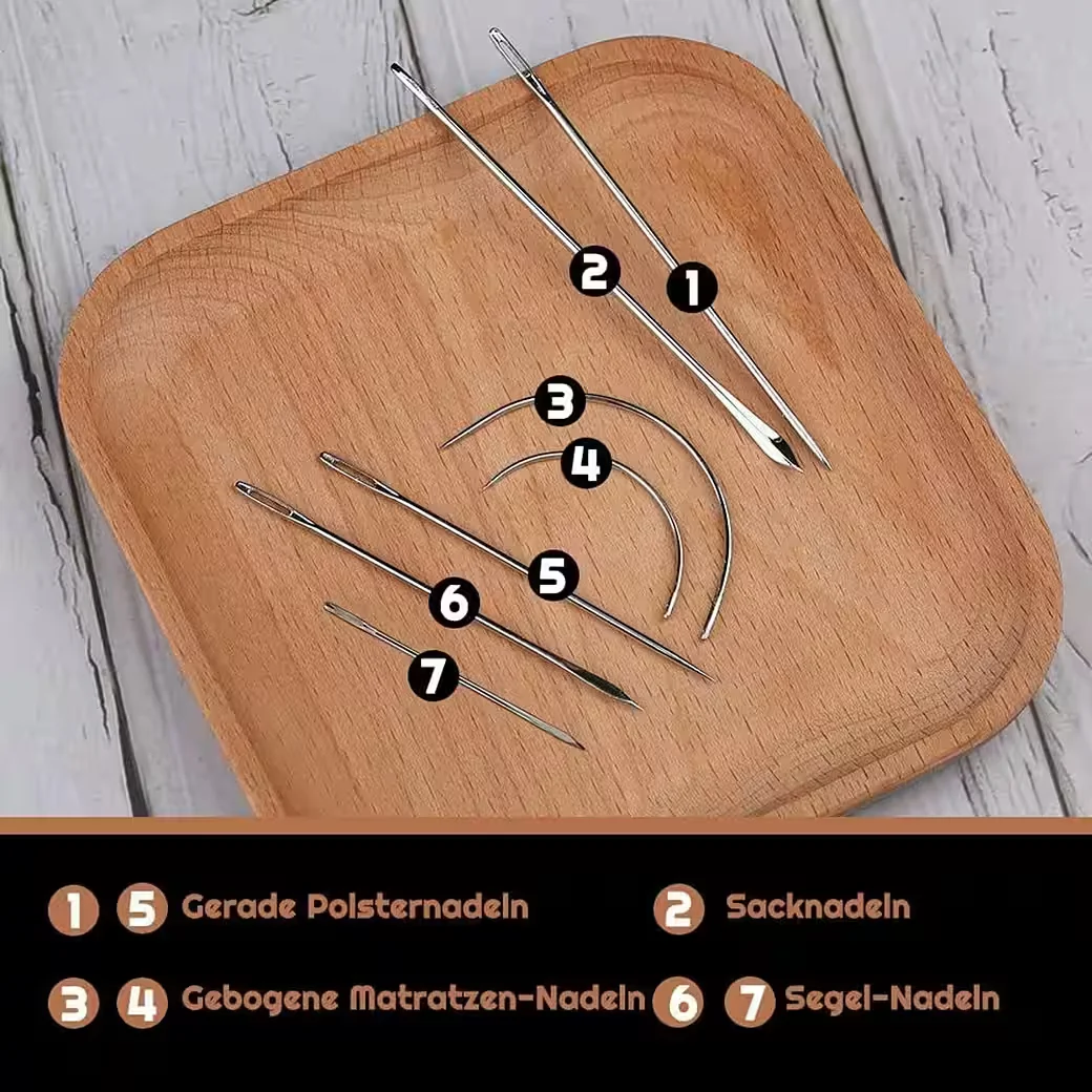 LUXUSKOLLEKTION Ledernähnadeln Set 150D schwarzer Lederfaden 7 Nadeln