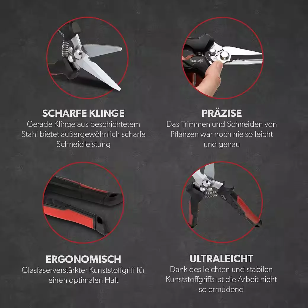 SIWITEC SG-12 Gartenschere mit gerader Klinge, Pflanzenschere