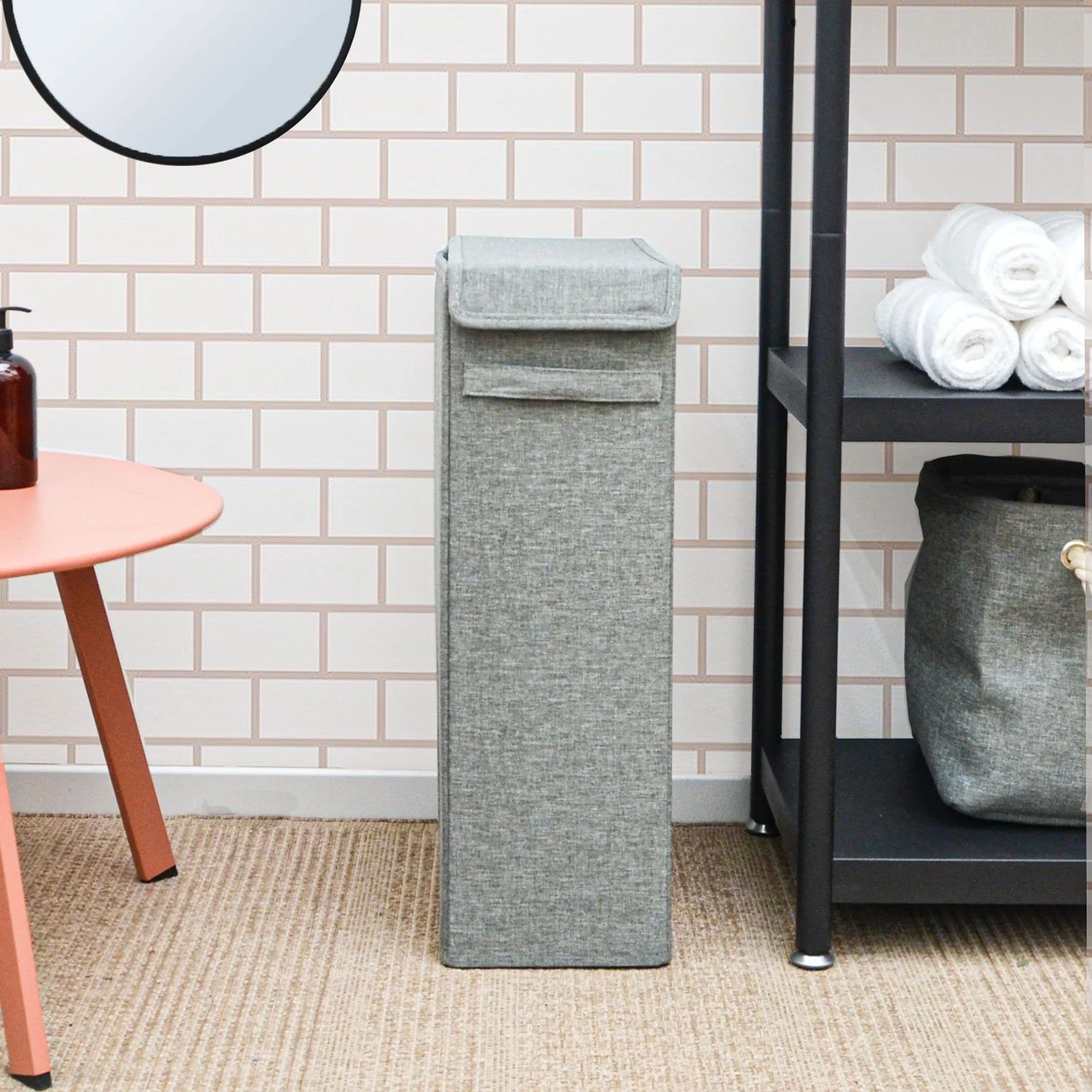 DUNEDESIGN Wäschekorb mit Deckel 50L schmal Grau Wäschebox