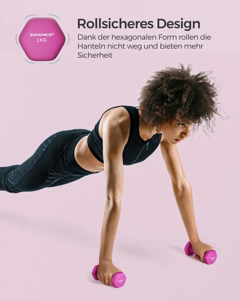 SONGMICS Kurzhanteln Set 2 x 1 kg Hexagon Neopren für Zuhause