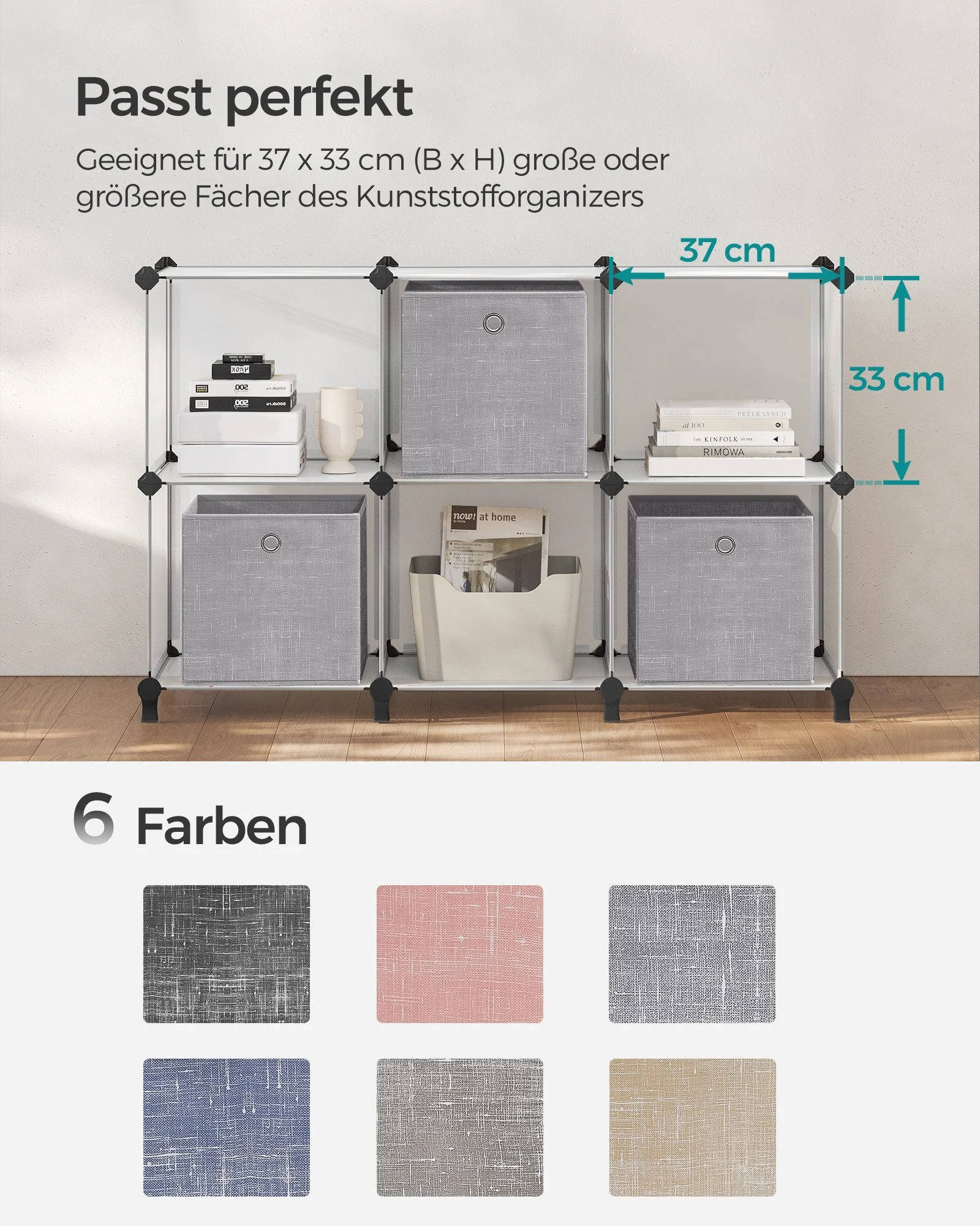 SONGMICS Aufbewahrungsboxen 6er Set Vliesstoff mit Griff