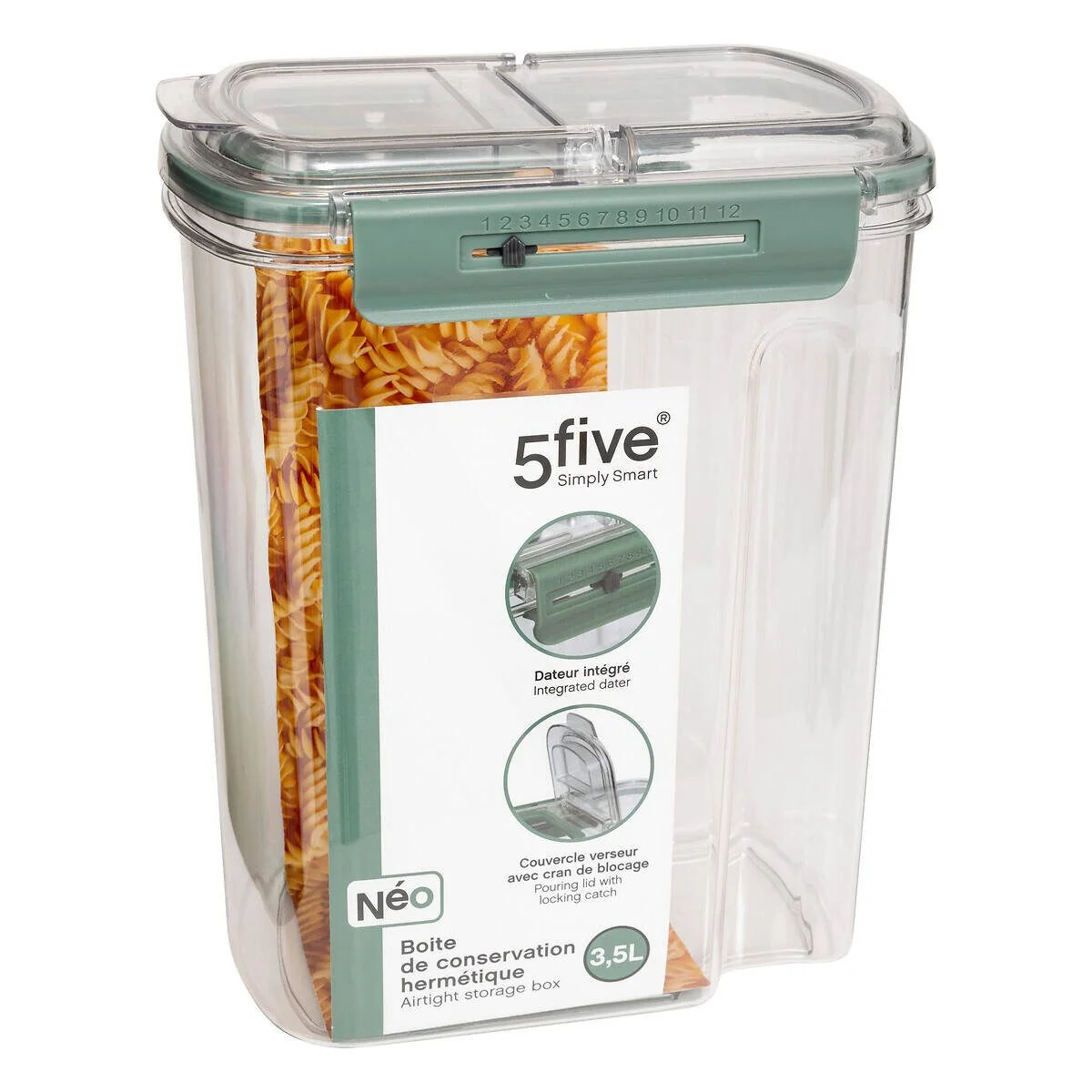 5FIVE SIMPLY SMART Vorratsdose PP 3500 ml luftdicht mit Datumsanzeige