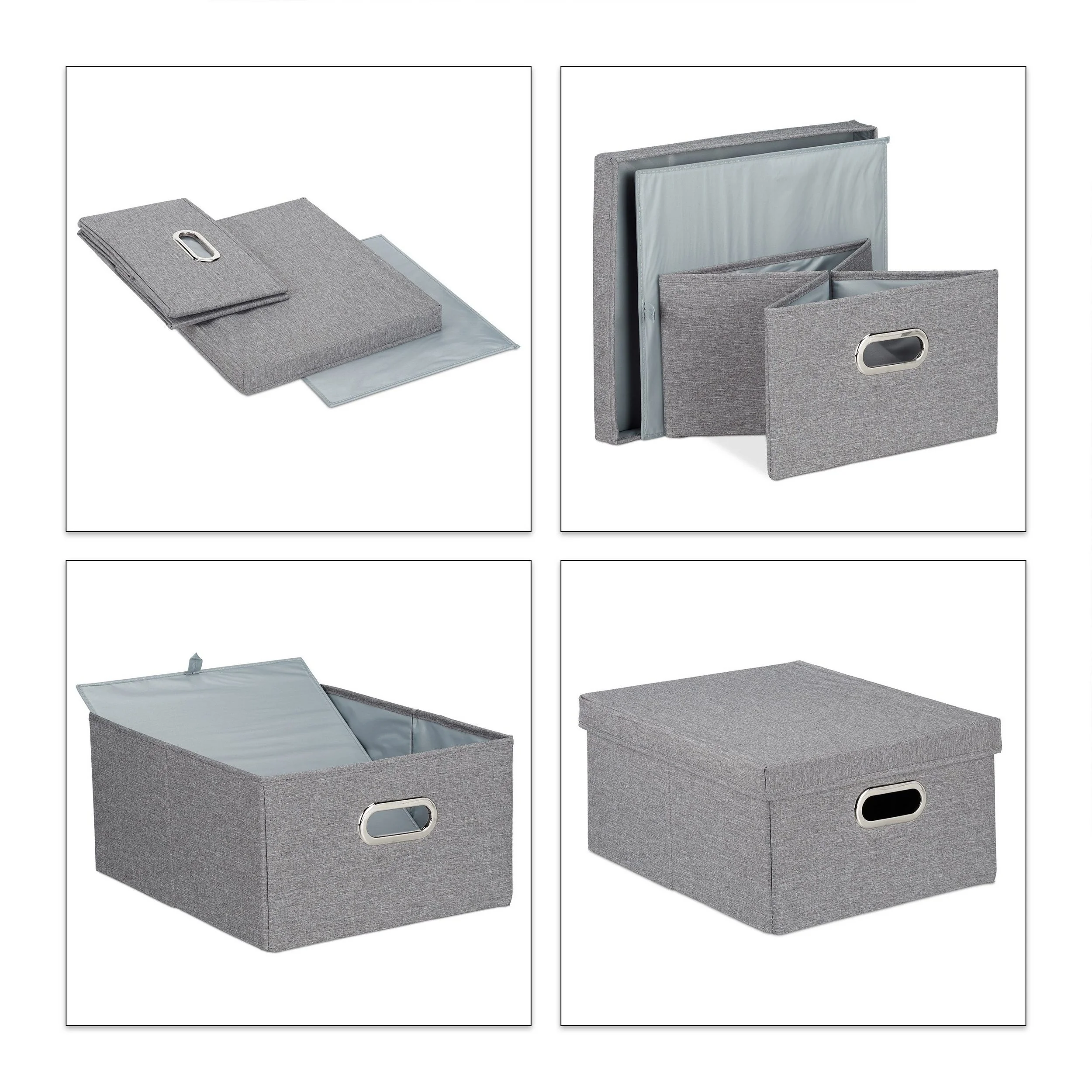 Relaxdays Aufbewahrungsbox mit Deckel 2er Set grau