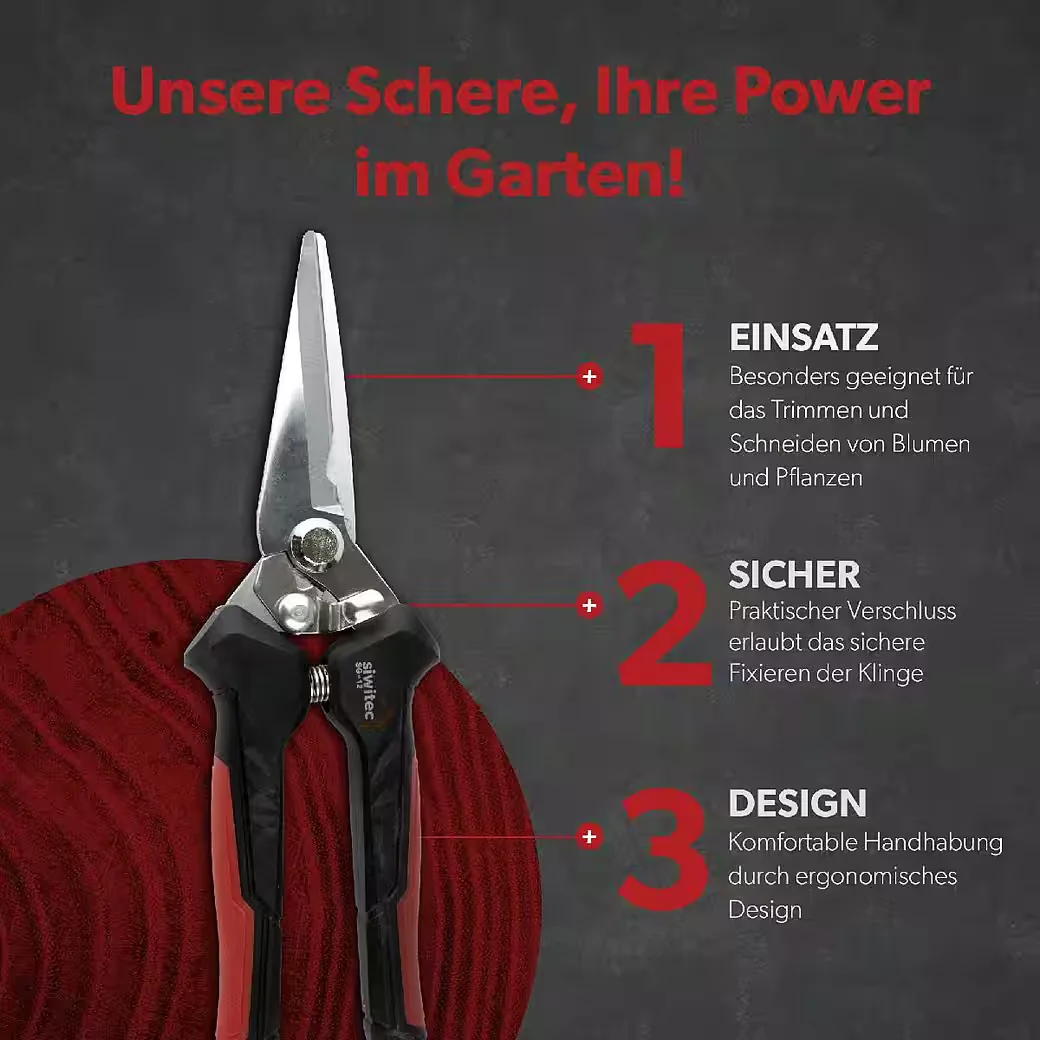 SIWITEC SG-12 Gartenschere mit gerader Klinge, Pflanzenschere
