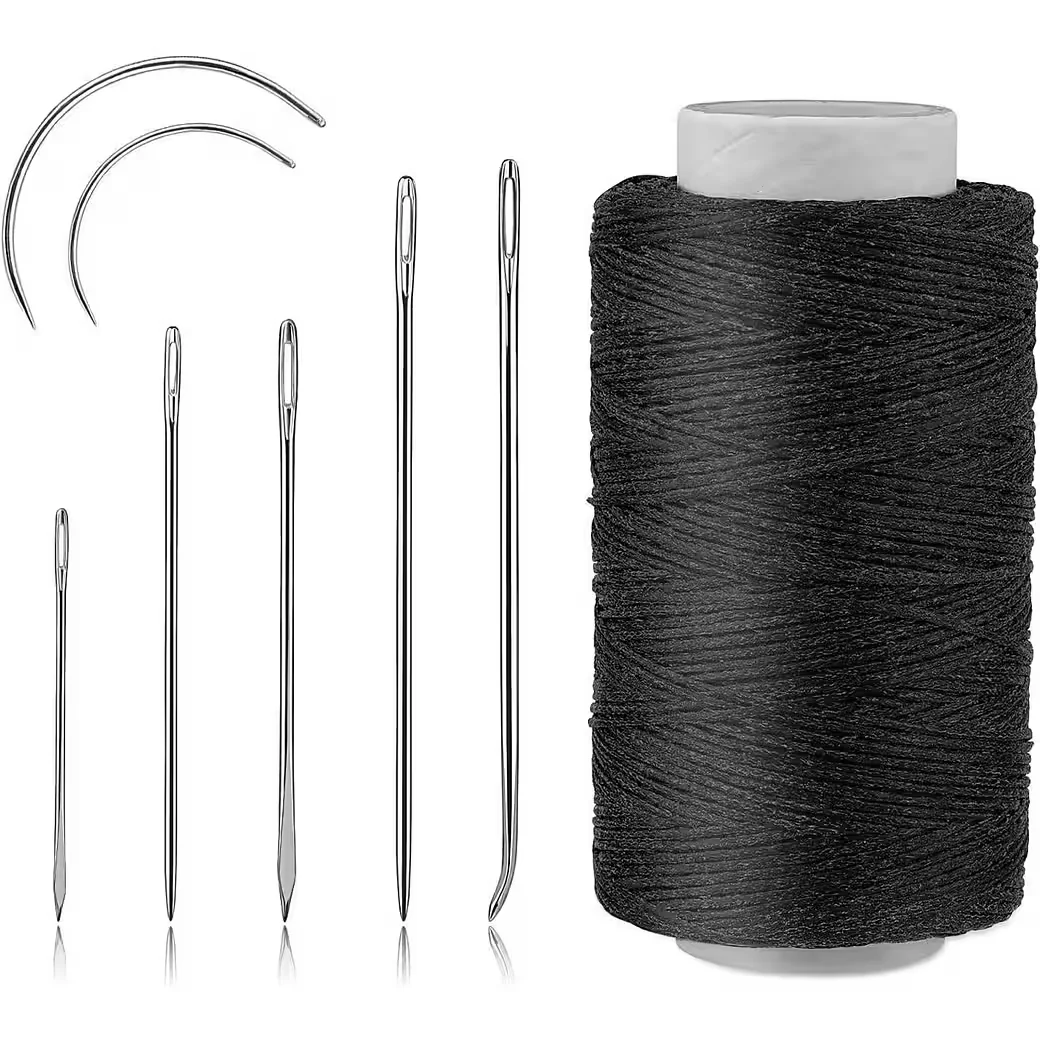 LUXUSKOLLEKTION Ledernähnadeln Set 150D schwarzer Lederfaden 7 Nadeln