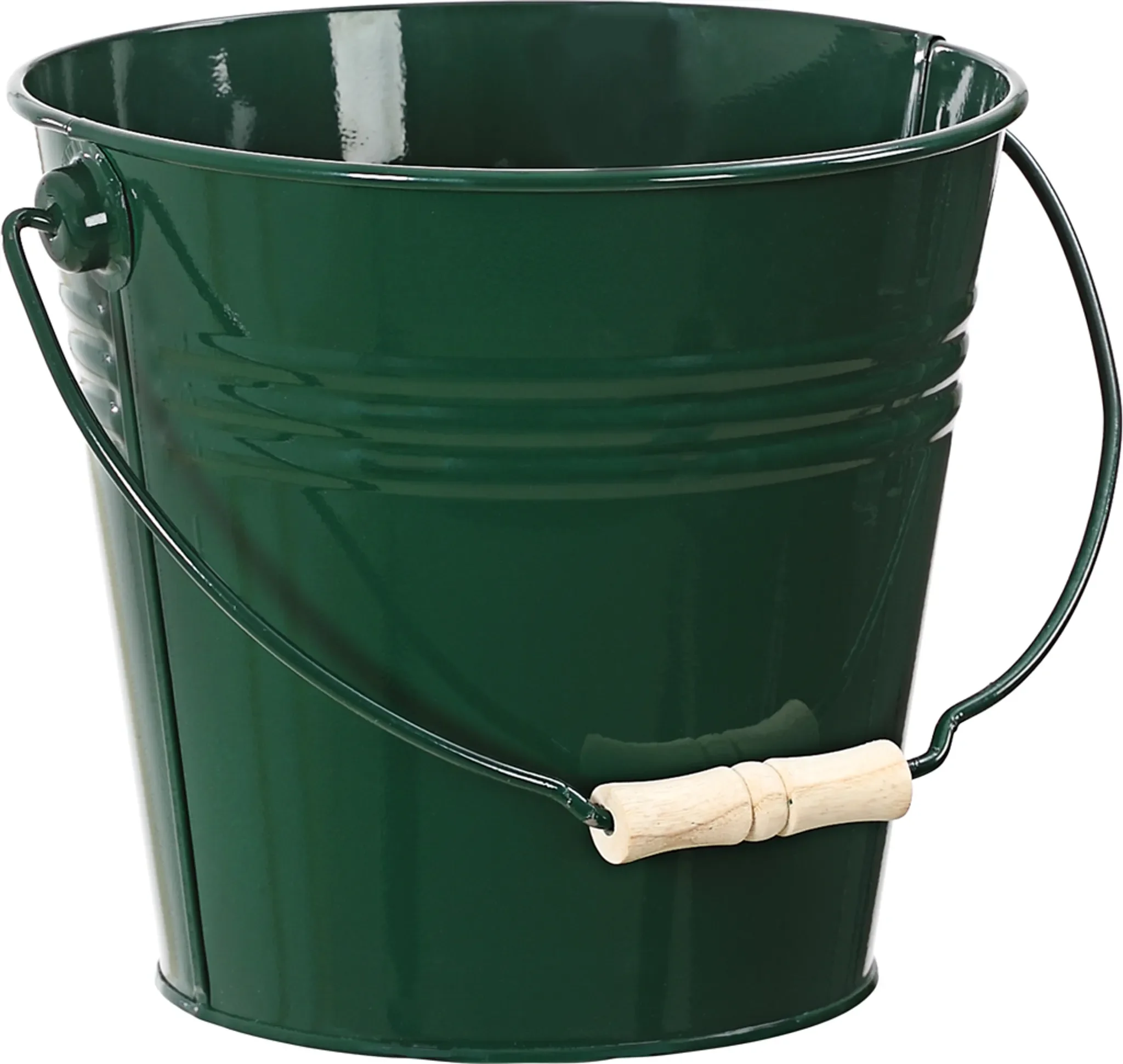 Dekoeimer Ø 24 cm – Zink mit Holzgriff, Dunkelgrün