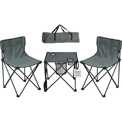 STAGECAPTAIN Campingtisch-Set CS-4547 grau mit 2 Faltstühlen