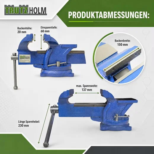 TRUTZHOLM Schraubstock parallel 360 Grad drehbar mit Amboss 150 mm