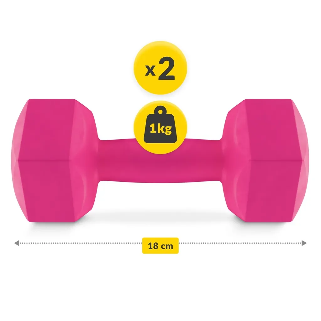 4FIZJO Kurzhanteln Set 2 x 1 kg Hexagon rutschfest bodenschonend rosa