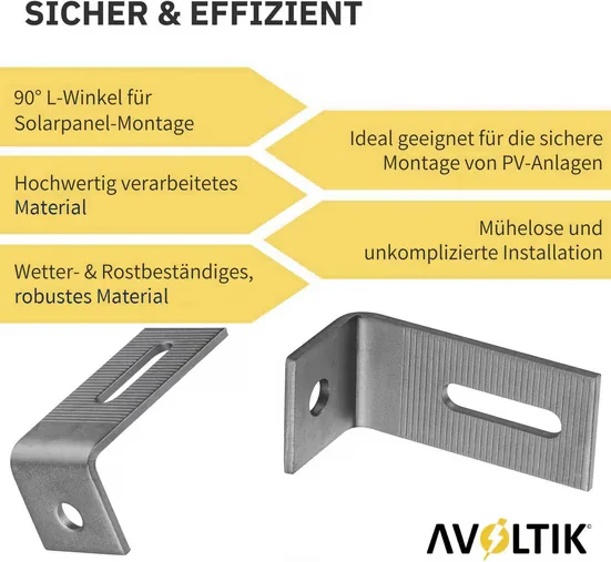 AVOLTIK Solarmodul L-Winkel 90 Grad Schienenverbinder Edelstahl