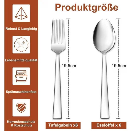 LUXUSKOLLEKTION Besteckset 12tlg Edelstahl quadratischer Griff