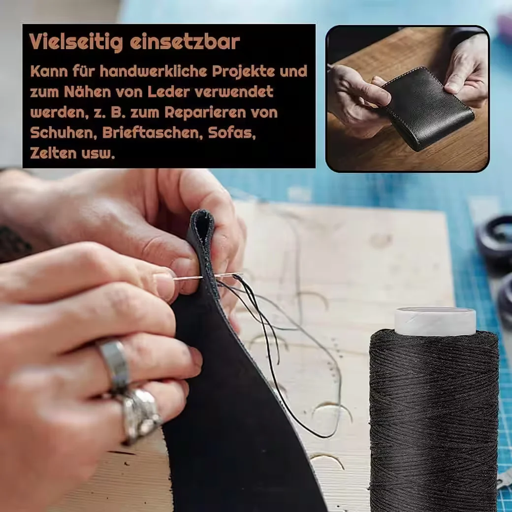 LUXUSKOLLEKTION Ledernähnadeln Set 150D schwarzer Lederfaden 7 Nadeln