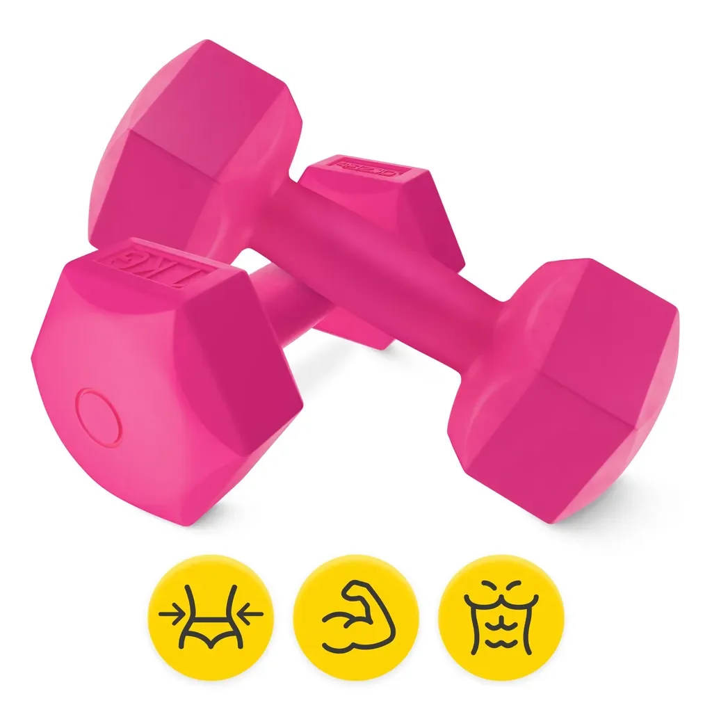 4FIZJO Kurzhanteln Set 2 x 1 kg Hexagon rutschfest bodenschonend rosa