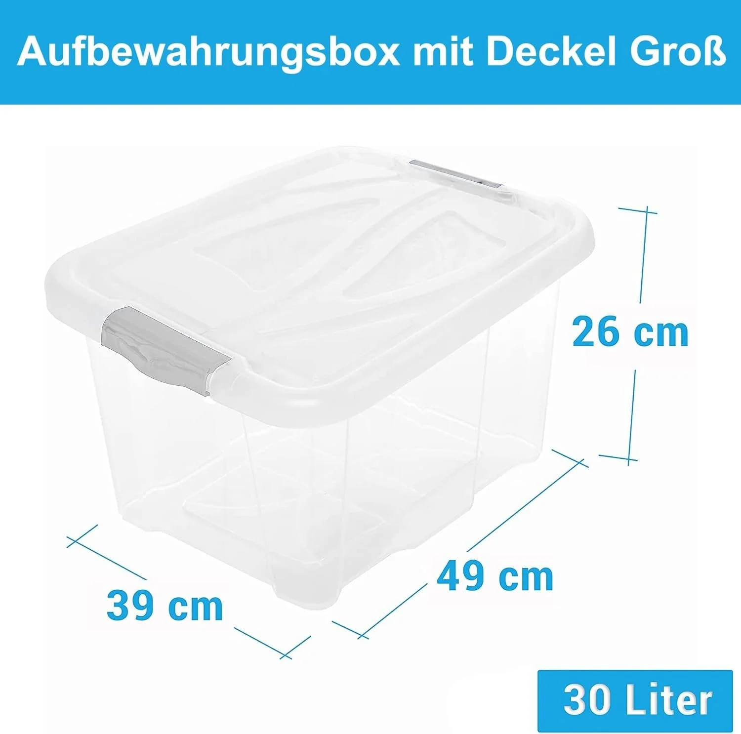Centi Aufbewahrungsbox 2er Set 30 L mit Deckel stapelbar transparent