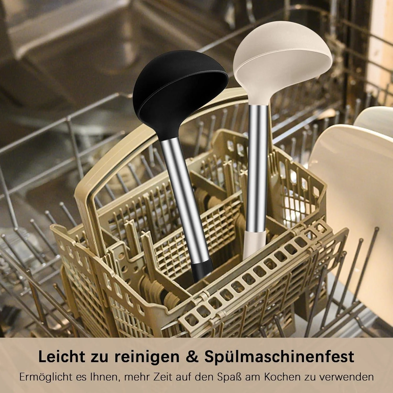 LUXUSKOLLEKTION Suppenkelle Silikon Antihaft 30cm Set Schwarz Khaki
