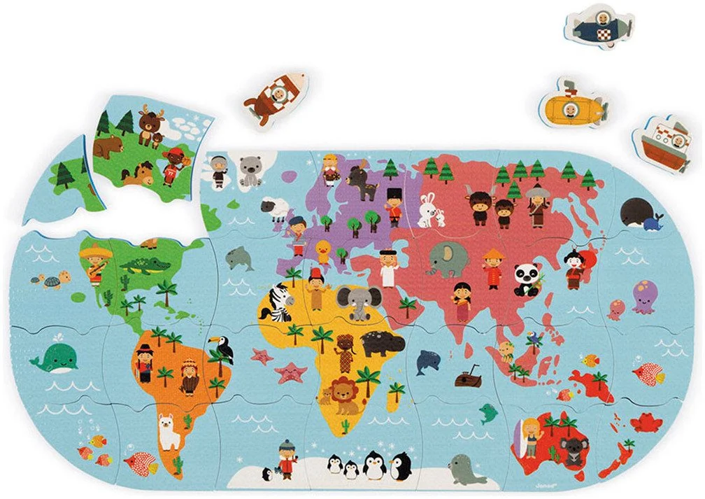 Badewannen-Puzzle „Welt“ – 28 Teile mit Fahrzeugen