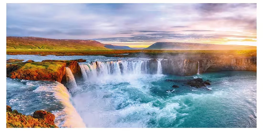 Panorama-Postkarte „Faszination Erde“ – Goðafoss-Wasserfall