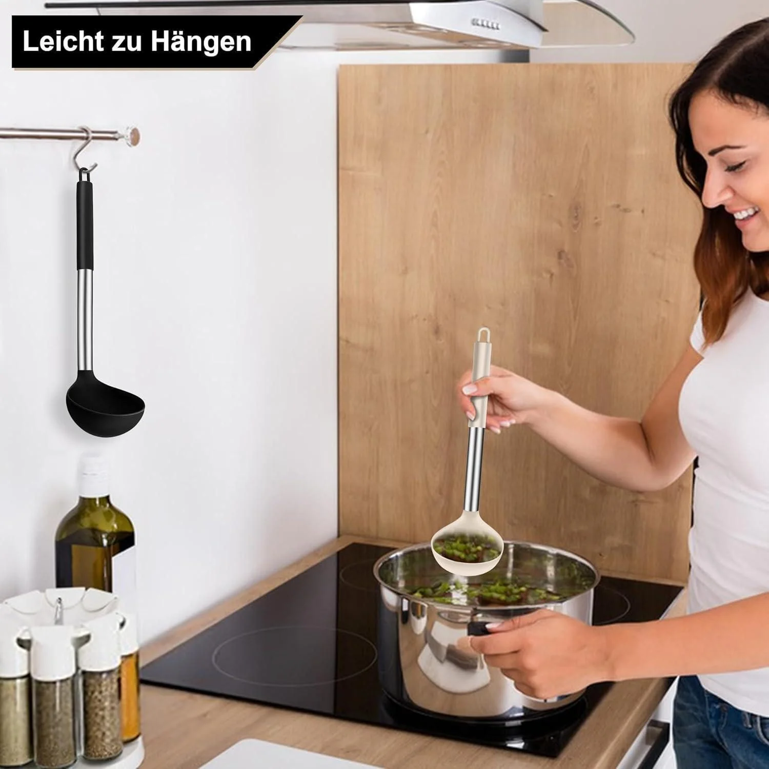 LUXUSKOLLEKTION Suppenkelle Silikon Antihaft 30cm Set Schwarz Khaki