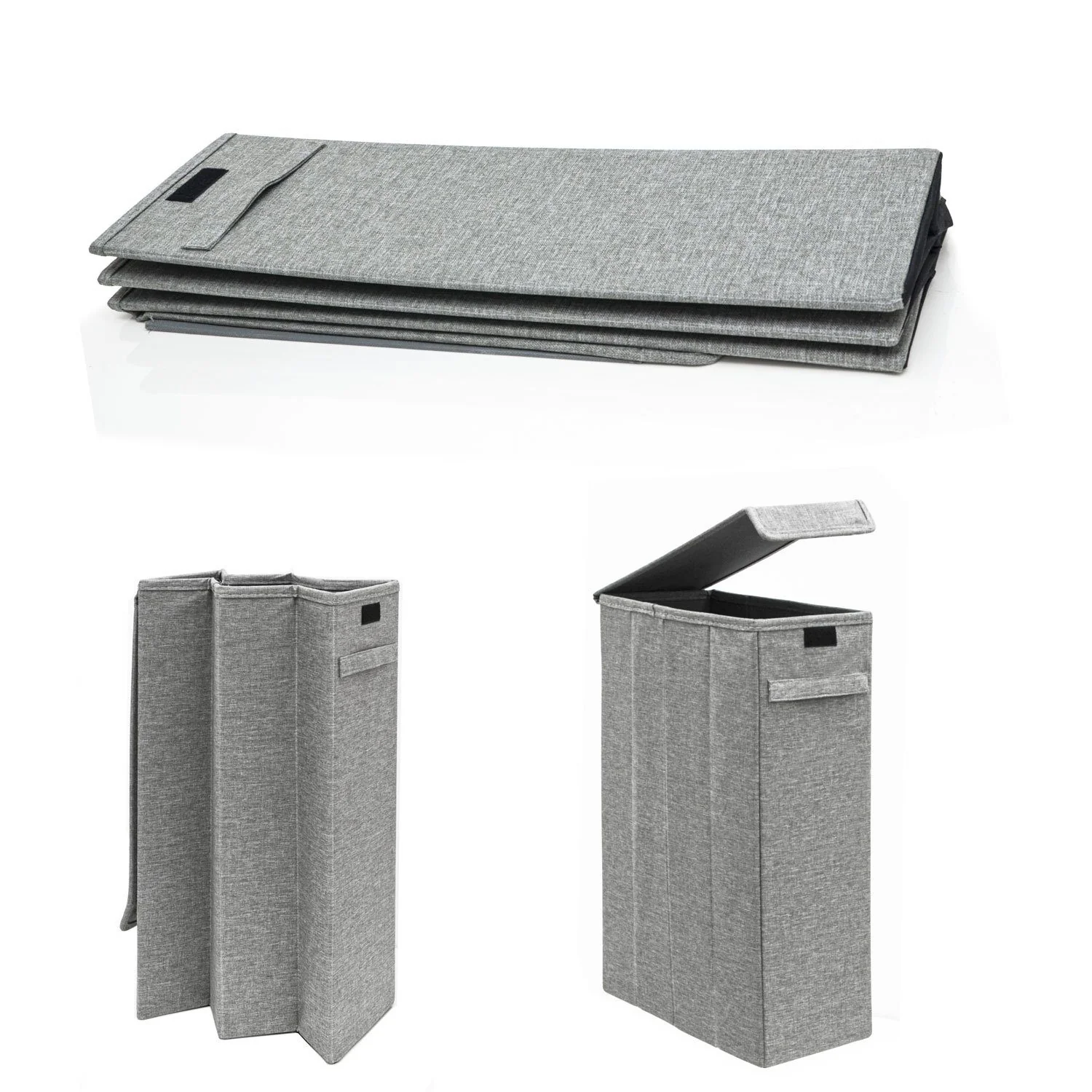 DUNEDESIGN Wäschekorb mit Deckel 50L schmal Grau Wäschebox