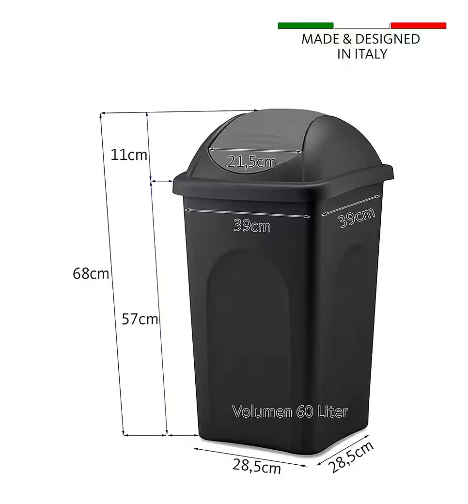 BIGDEAN Mülleimer 60L XL mit Schwingdeckel schwarz grün Abfalleimer