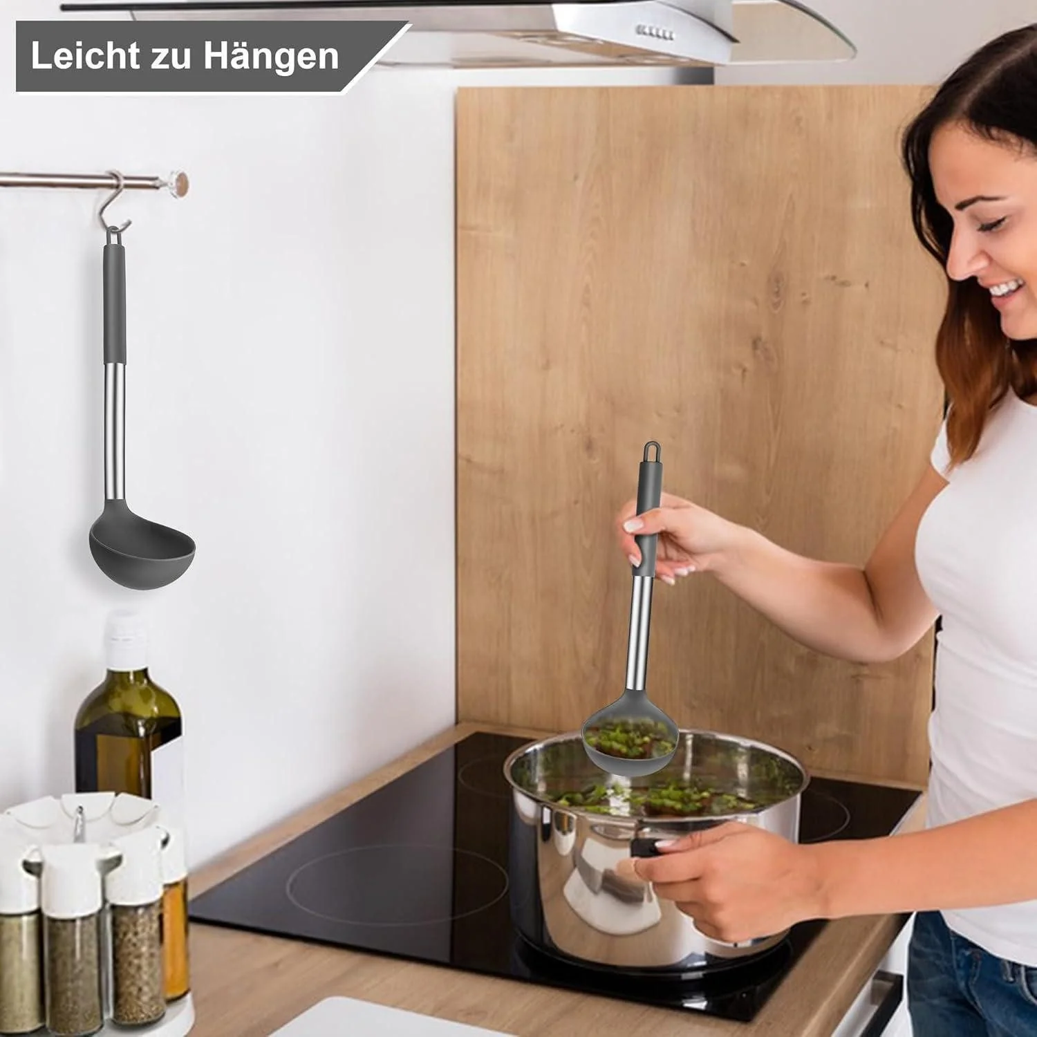LUXUSKOLLEKTION Suppenkelle Set 2 teilig Silikon Edelstahl 30 cm Grau
