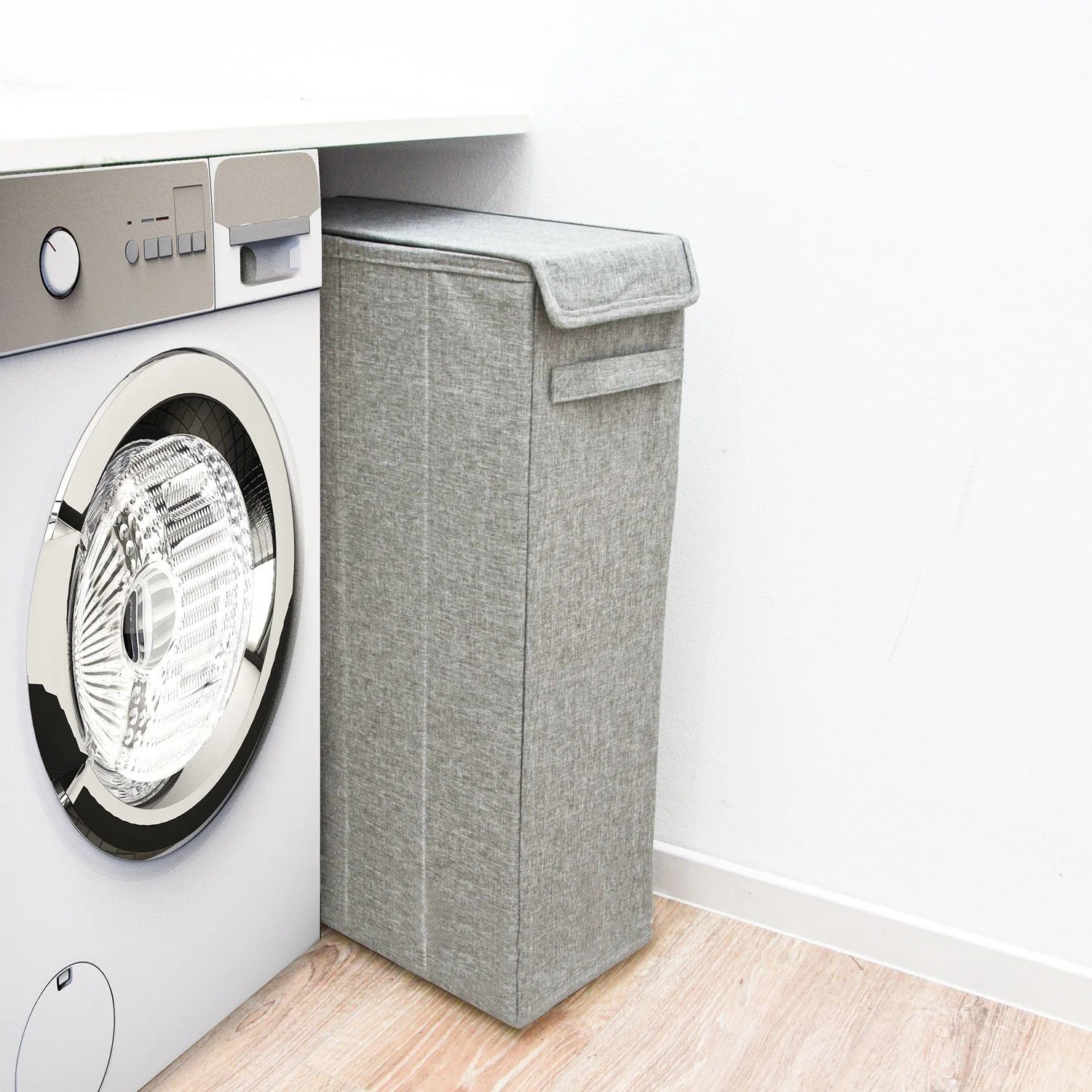 DUNEDESIGN Wäschekorb mit Deckel 50L schmal Grau Wäschebox