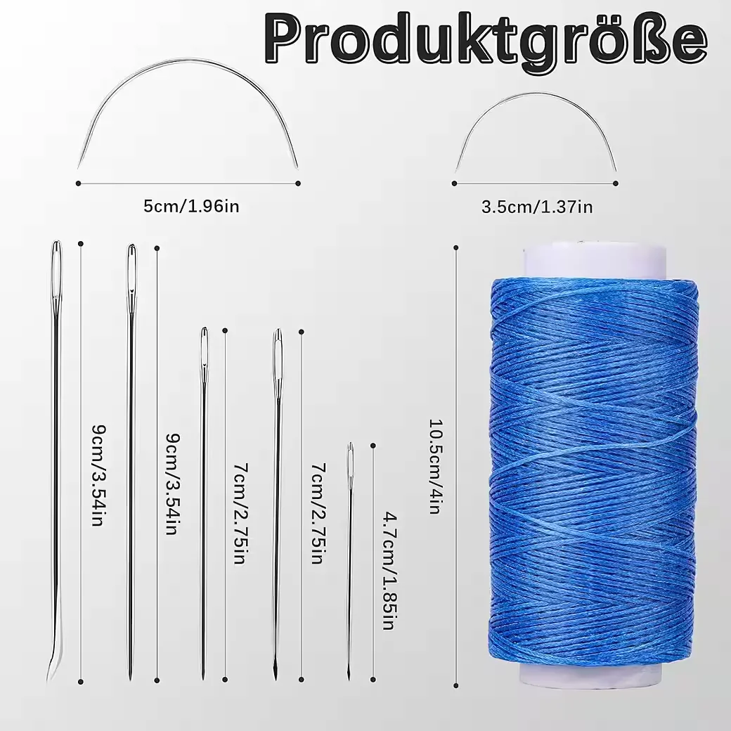 LUXUSKOLLEKTION Ledernähgarn gewachst 150D 150 m mit Ledernadeln Blau