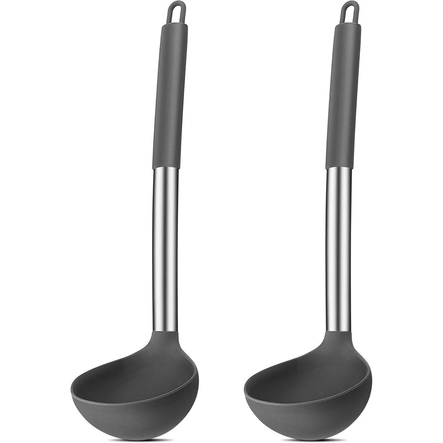LUXUSKOLLEKTION Suppenkelle Set 2 teilig Silikon Edelstahl 30 cm Grau