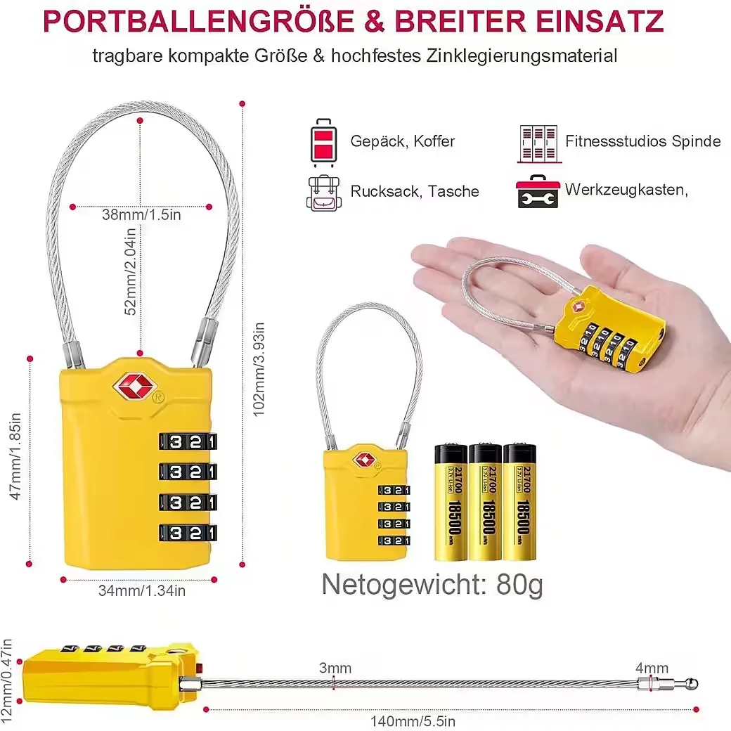 LUXUSKOLLEKTION TSA Gepäckschloss 2er-Set Zahlenschloss Gelb