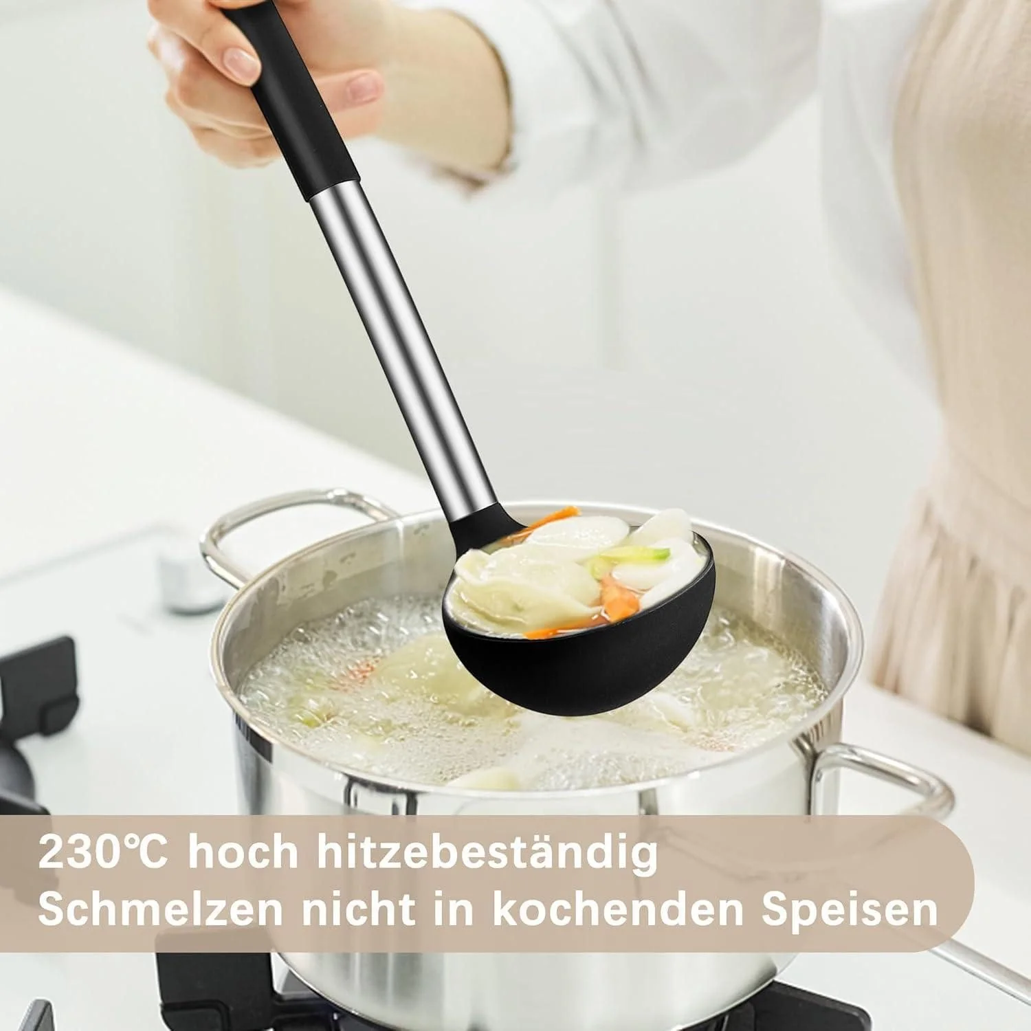 LUXUSKOLLEKTION Suppenkelle Silikon Antihaft 30cm Set Schwarz Khaki