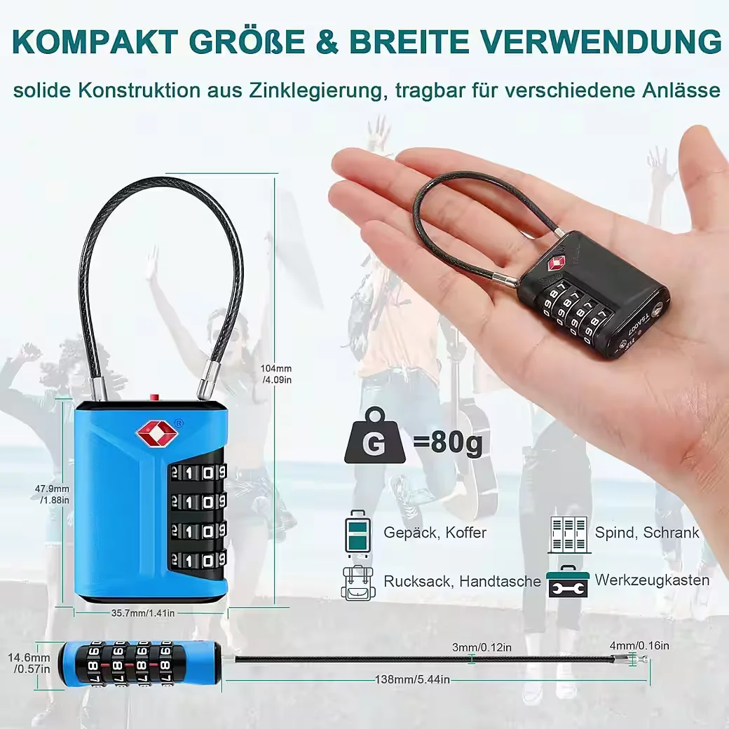 LUXUSKOLLEKTION TSA Kofferschloss Zahlenschloss 4 stellig Blau 2er Set
