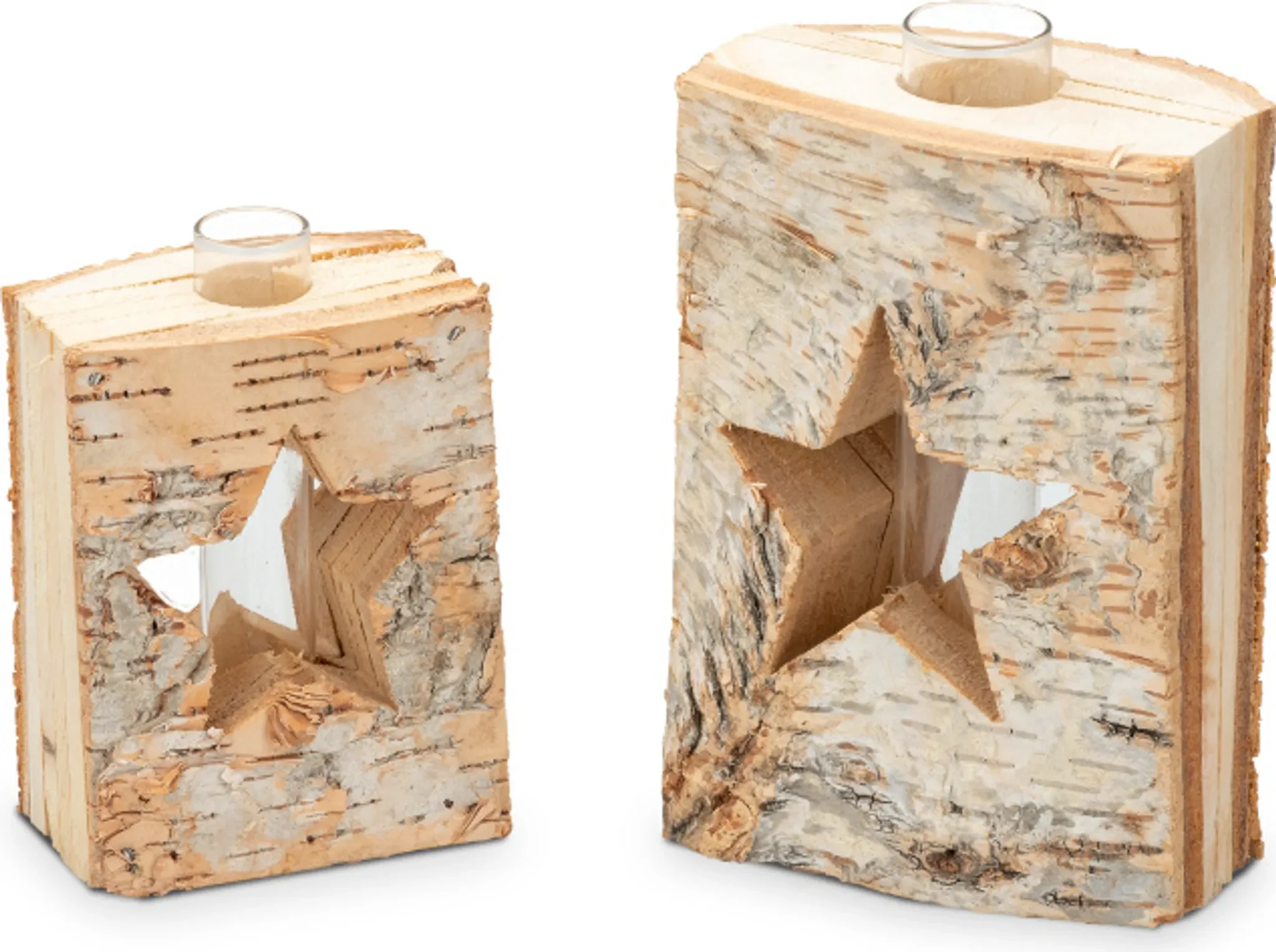 Birkenstamm-Vase mit Sternmotiv – Reagenzglashalter