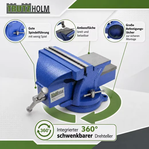 TRUTZHOLM Schraubstock parallel 360 Grad drehbar mit Amboss 150 mm