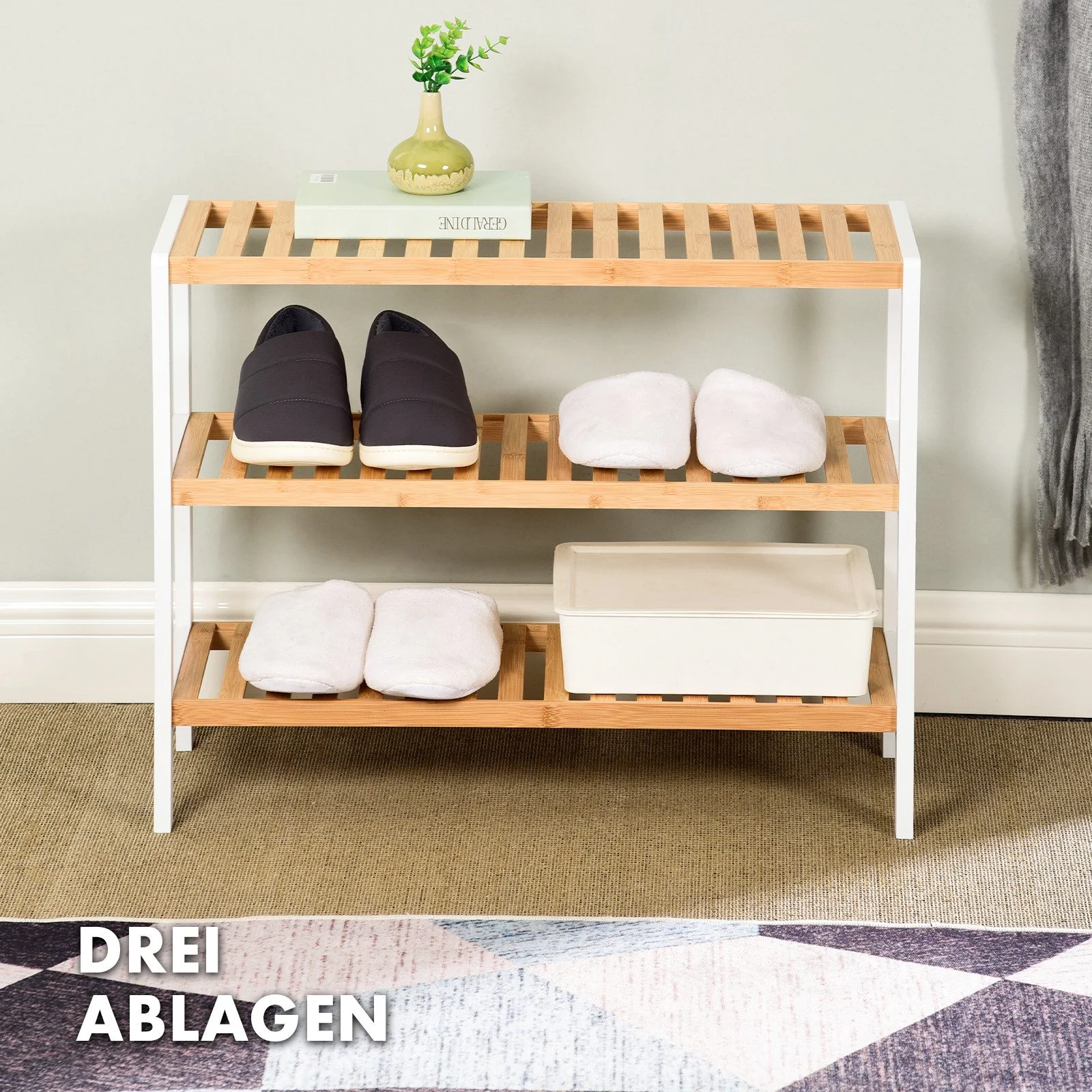 FLOORDIREKT Michigan Schuhregal aus Bambus platzsparend für Flur