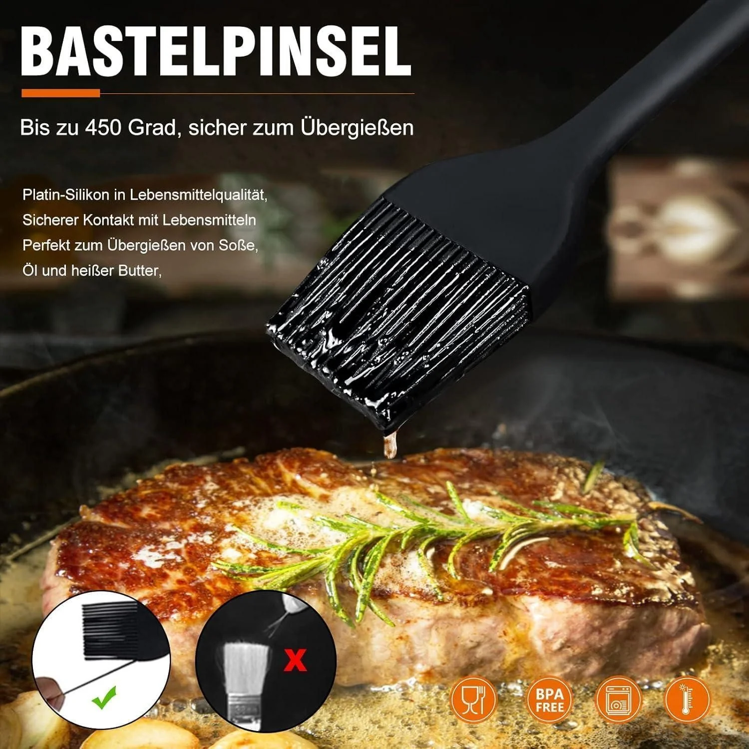 LUXUSKOLLEKTION Grillzangen 4er Set Edelstahl hitzebeständig schwarz