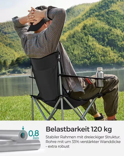 SONGMICS Angelstuhl Campingstuhl klappbar Armlehnen Getränkehalter