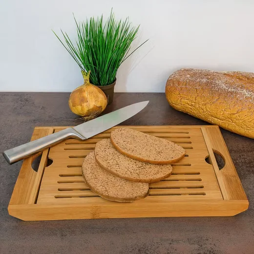 Relaxdays Brotschneidebrett Bambus mit Krümelfach