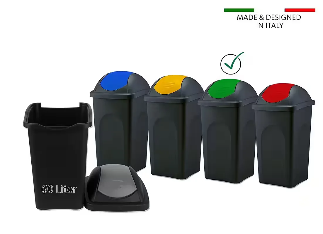 BIGDEAN Mülleimer 60L XL mit Schwingdeckel schwarz grün Abfalleimer