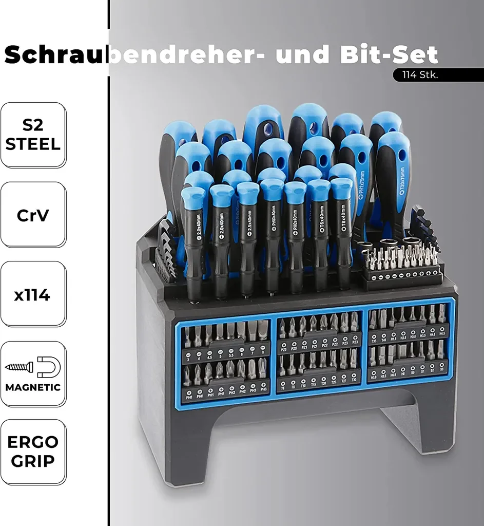 Högert Technik Bit-Set 114-tlg mit Schraubendreher und Inbus HT1S099