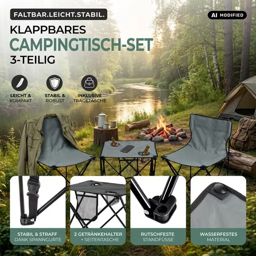 STAGECAPTAIN Campingtisch-Set CS-4547 grau mit 2 Faltstühlen