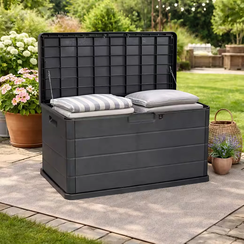 MOJAWO Auflagenbox 170L Kissenbox Sitzbank Kunststoff Anthrazit