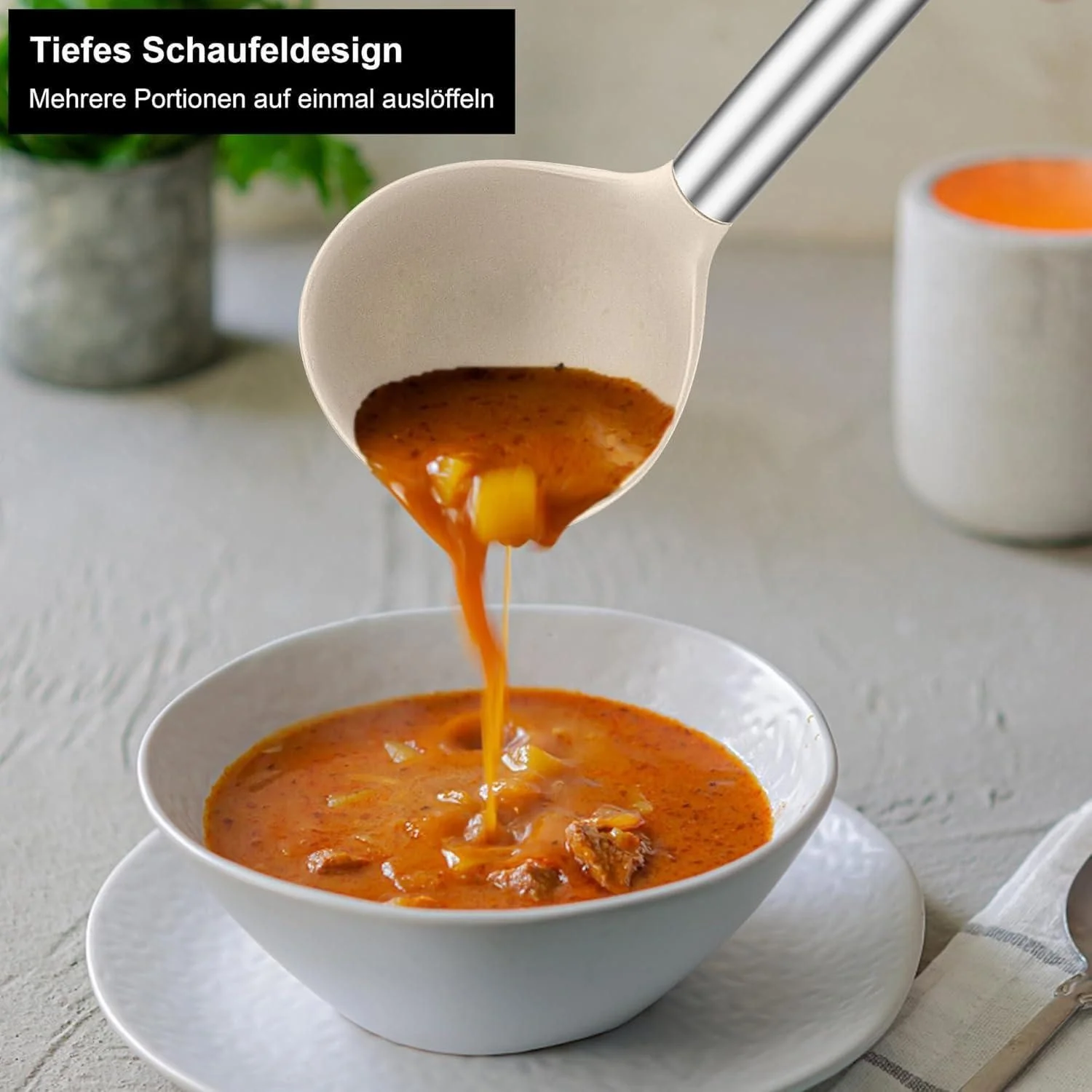 LUXUSKOLLEKTION Suppenkelle Silikon Antihaft 30cm Set Schwarz Khaki