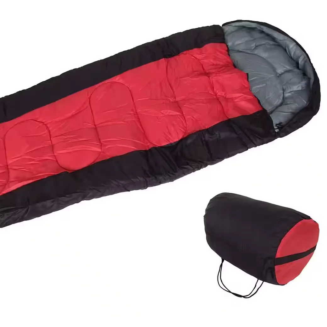 Buri Mumienschlafsack rot mit Packsack für Camping