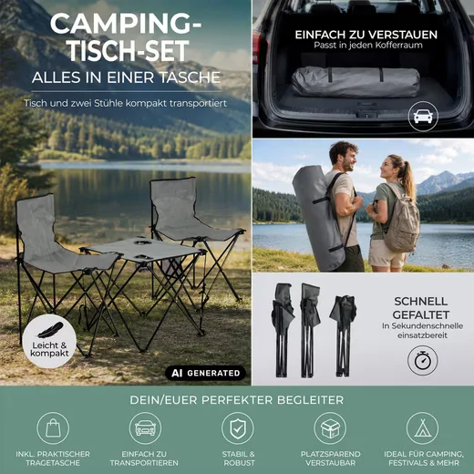 STAGECAPTAIN Campingtisch-Set CS-4547 grau mit 2 Faltstühlen