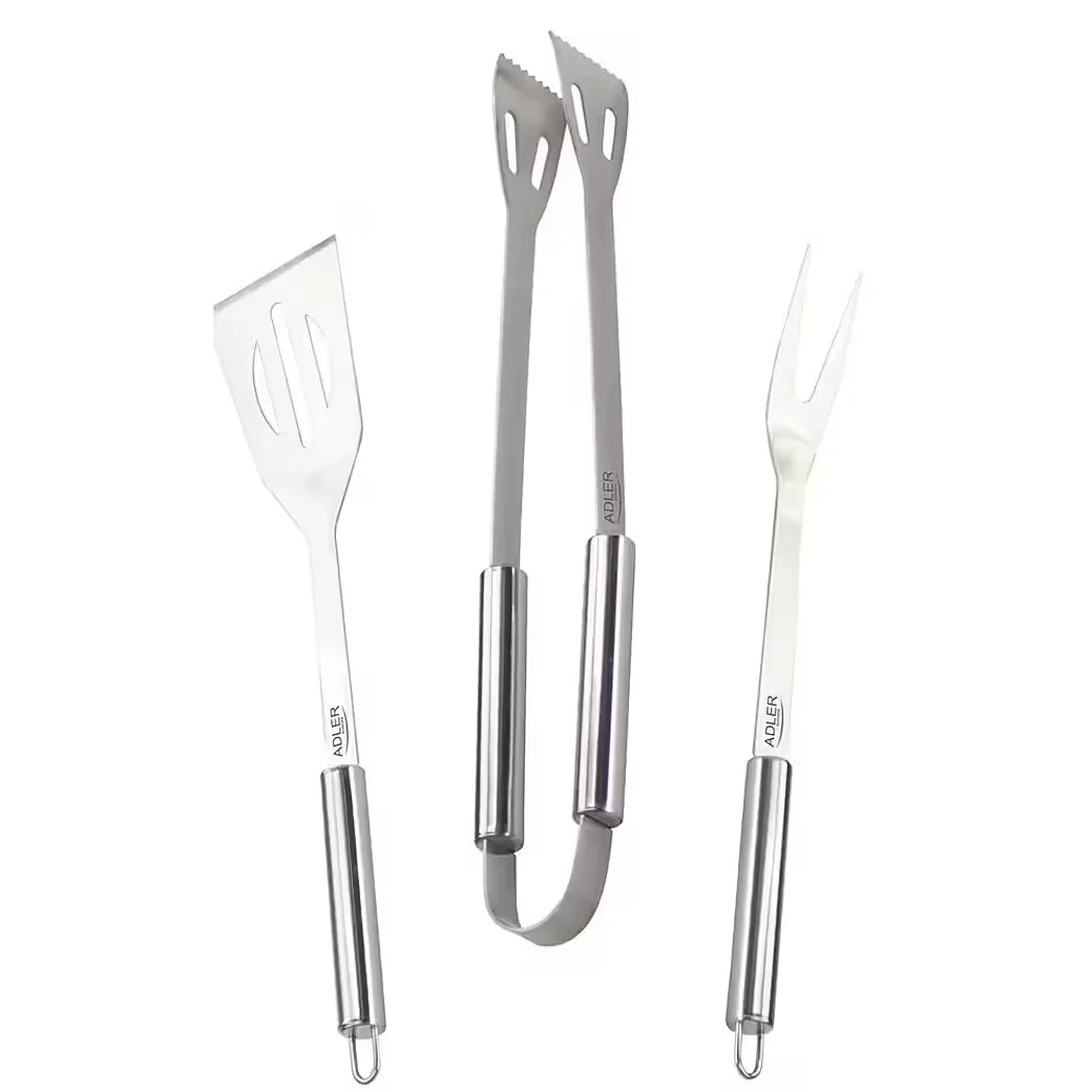 ADLER Grillbesteck AD 6728 Edelstahl Zange Gabel Pfannenwender Set