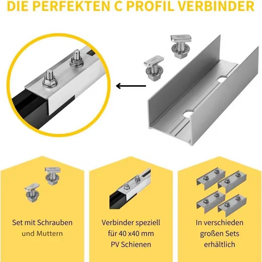 AVOLTIK C-Profil Schienenverbinder für PV Montageschienen Solarmodule