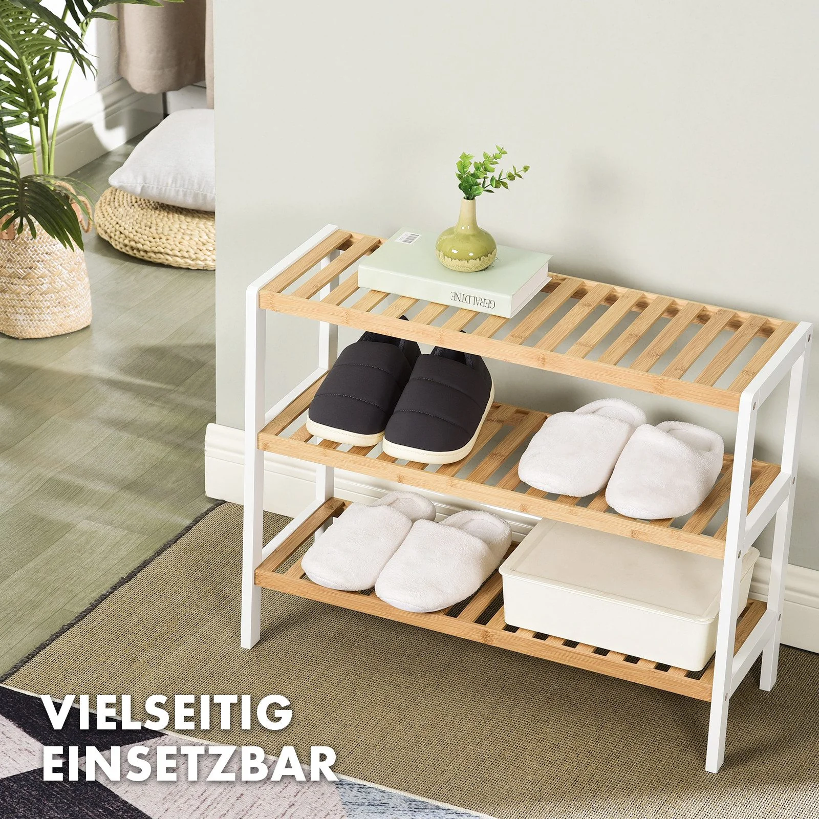 FLOORDIREKT Michigan Schuhregal aus Bambus platzsparend für Flur