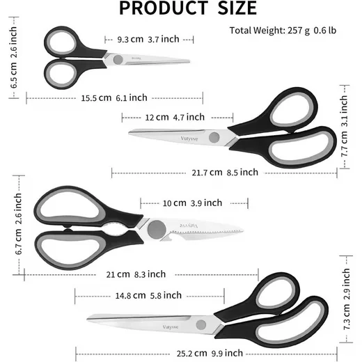 LUXUSKOLLEKTION Küchenscheren Set 4-teilig Edelstahl Schwarz Grau