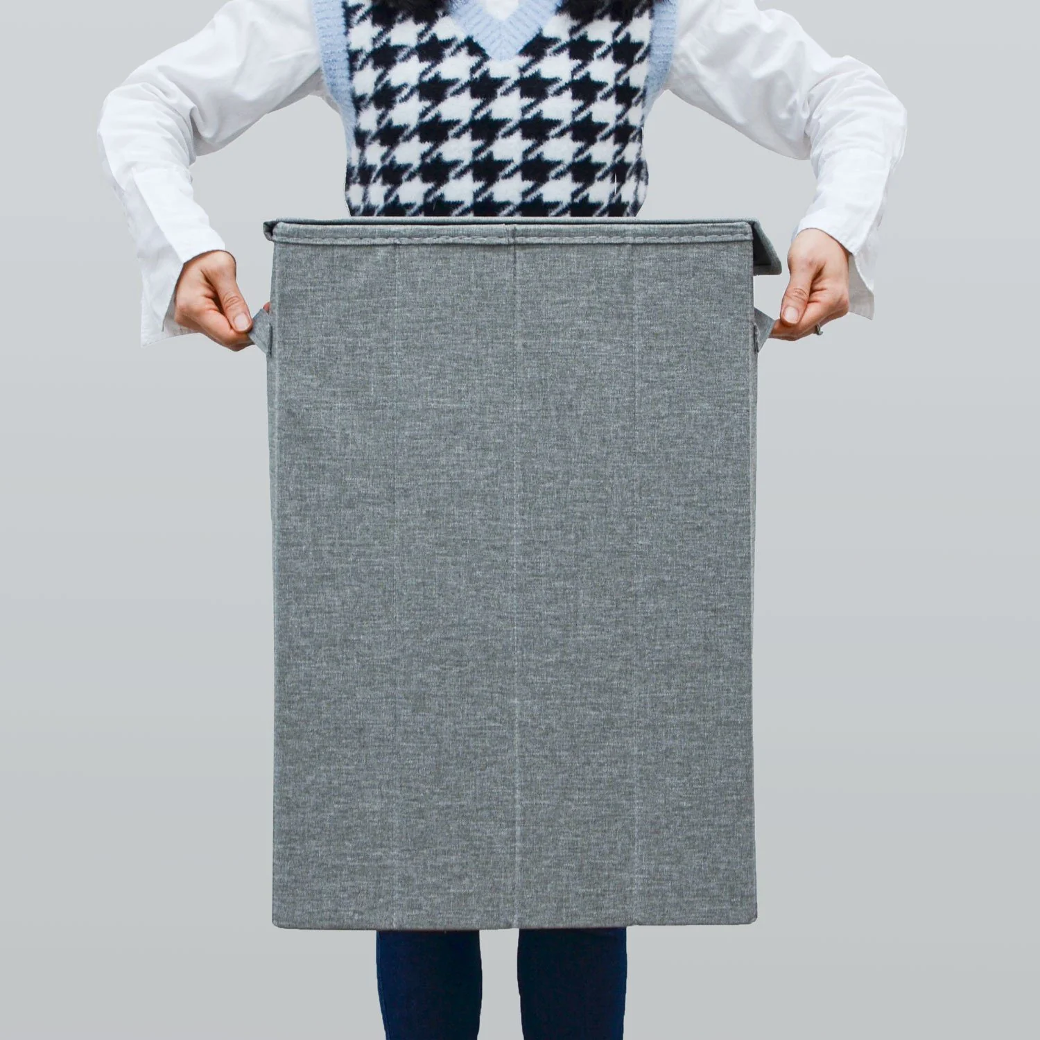 DUNEDESIGN Wäschekorb mit Deckel 50L schmal Grau Wäschebox